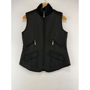 Montanaco Quilted Vest Womens Small Black‎ Faux Suede Trim Full Zip Mock Neck